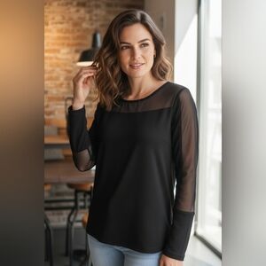 LOVE SAM Sheer Panel long Sleeve Blouse Black. Size Small